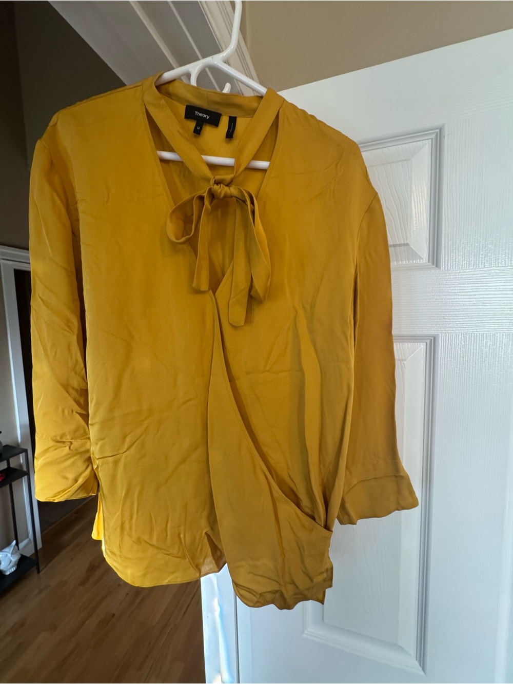 Theory Mustard Tie-Neck Blouse